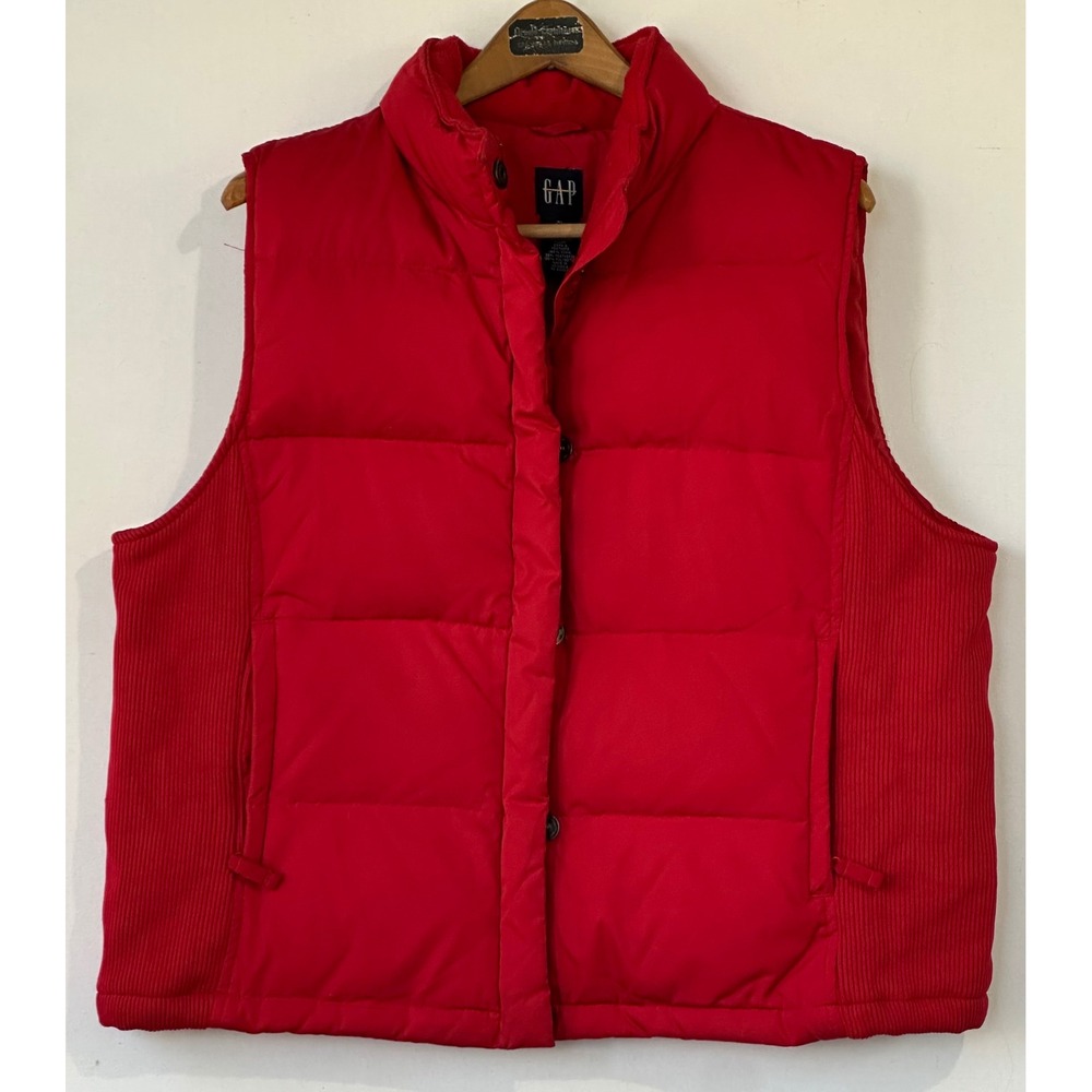 Gap Puffer Vest Quilted Down Fill Fleece Collar Womens XL Red Excellent